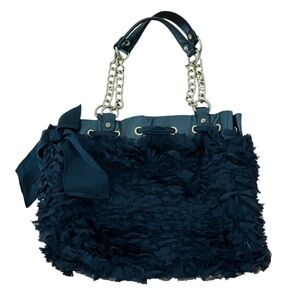 Juicy Couture Luxe Chiffon Day Dreamer Shoulder Bag Black Ruffled Leather